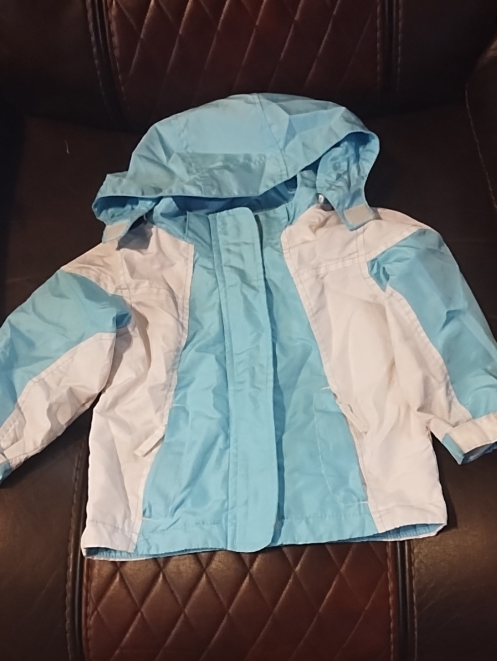 Light Blue & White Hooded Rain Jacket